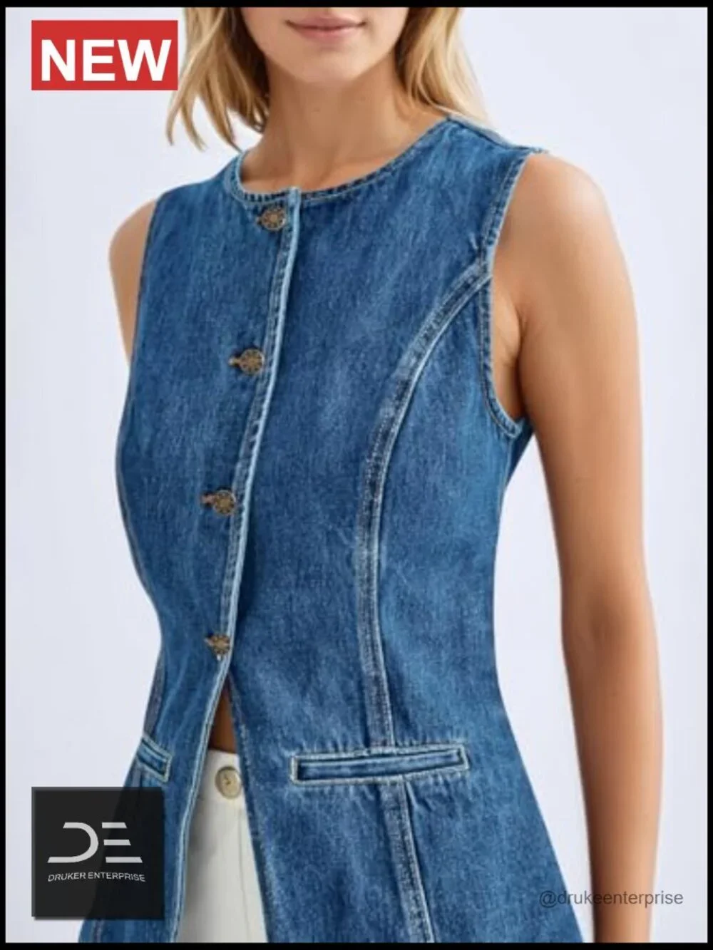 Women's Fitted Denim Vest Sleeveless Button Down Jean Vest